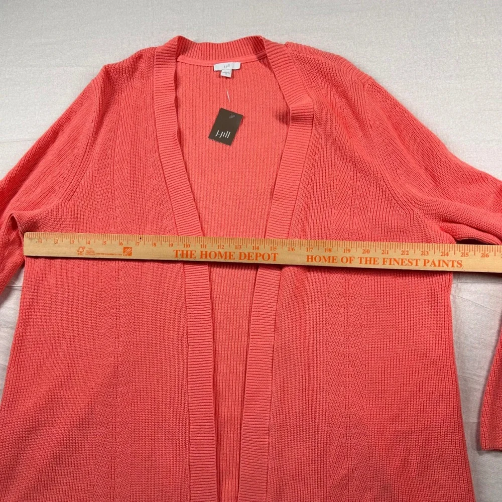 J. Jill Sweater Women 2x Cactflower Pink Coral Ribbed Open Front Cardigan Duster